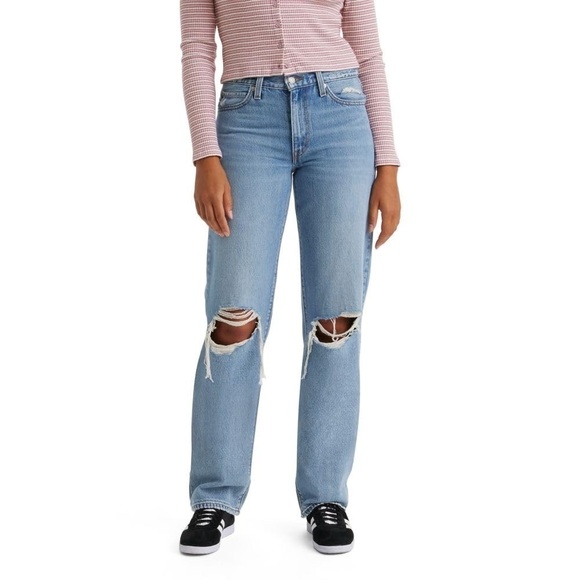 H&M Denim - H&M Light Blue Ripped Straight Leg Jeans